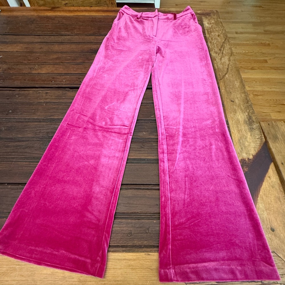 Skies Are Blue Hot Pink Velvet Wide Leg Pants High Rise NWT Womens Small - Picture 2 of 11